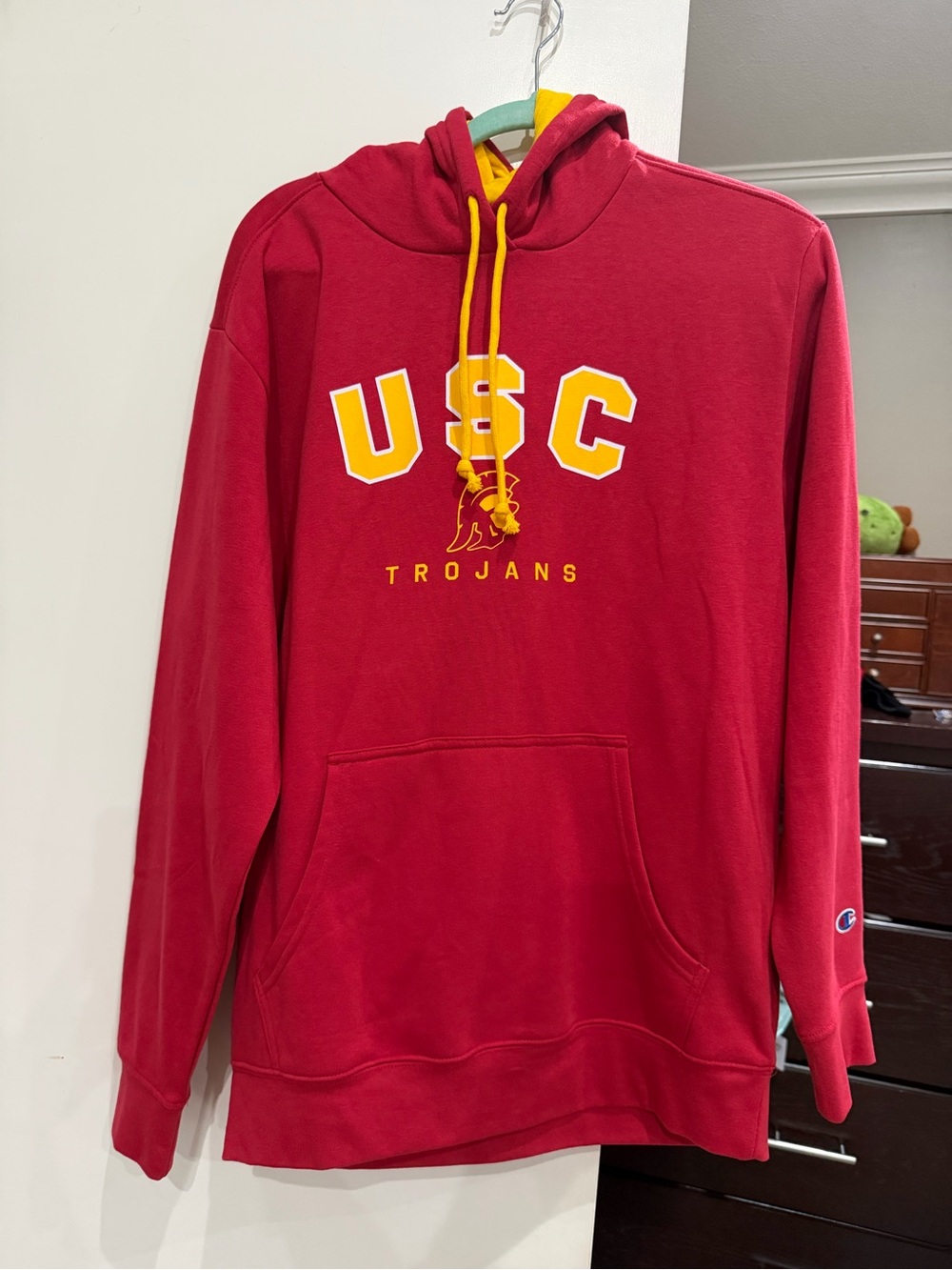 Champion Red Hoodie with Yellow Accents